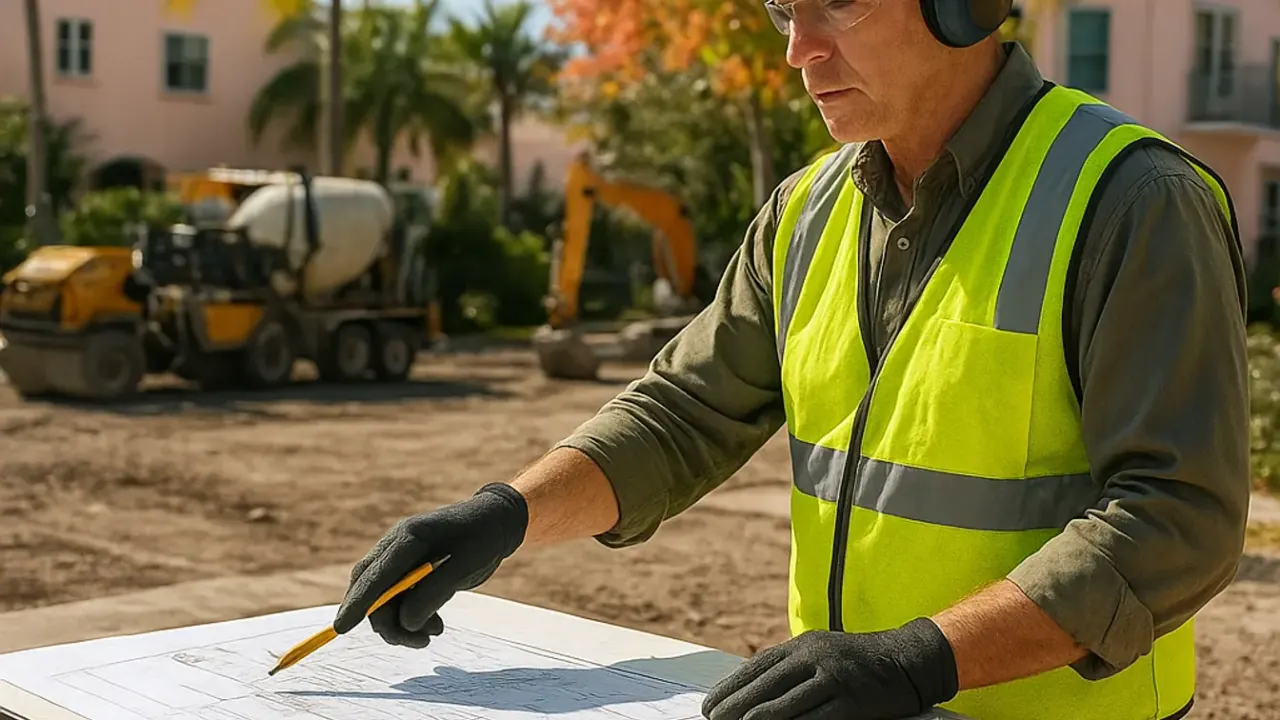 Custom Driveway Design and Consultation in Miami: technician sketching design options for a complex driveway layout on a